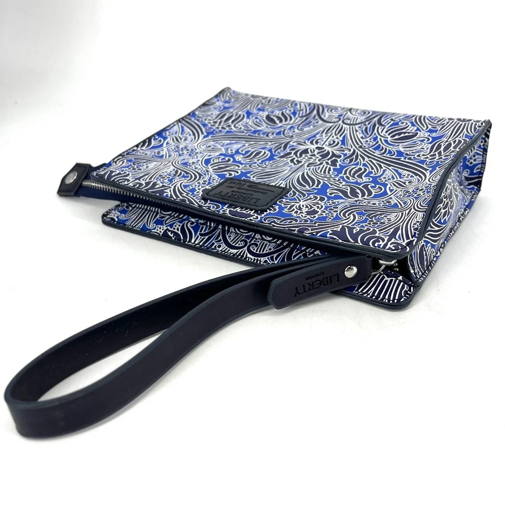 Liberty London Floral Wristlet Pouch Blue White Designer‎ Cosmetic Travel